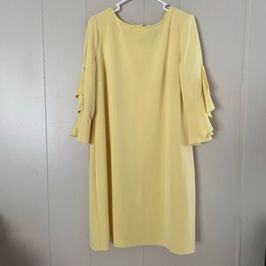 Taylor Woman Yellow Dress 14W Ruffle Sleeve Shift Dress Plus Size Cocktail Sprin